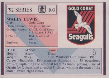 1992 Regina NSW Rugby League #103 Wally Lewis Back